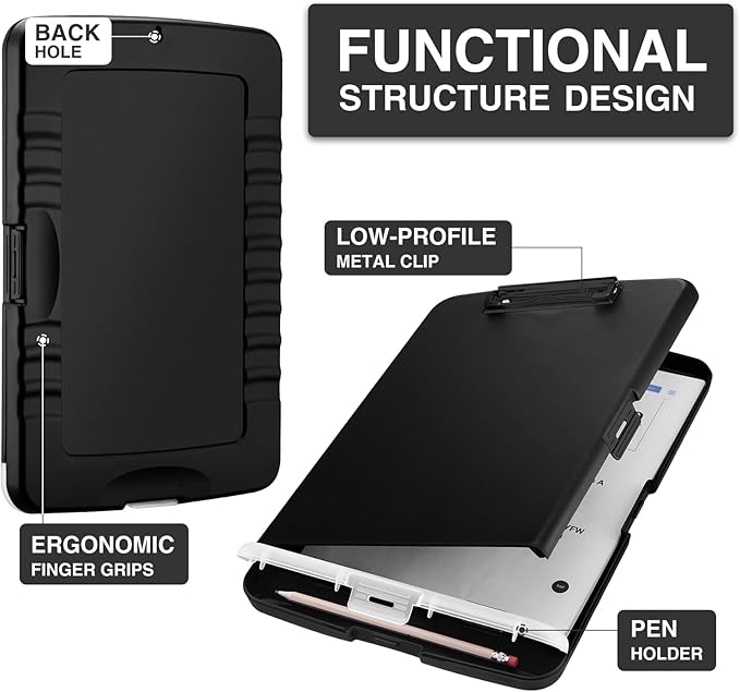 Sooez Clipboards with Storage, High Capacity Clip Boards 8.5x11 with Pen Holder, Heavy Duty Plastic Paper Organization Folder Cases, Letter / A4 Size for Nurse Teachers, School & Office Supplies