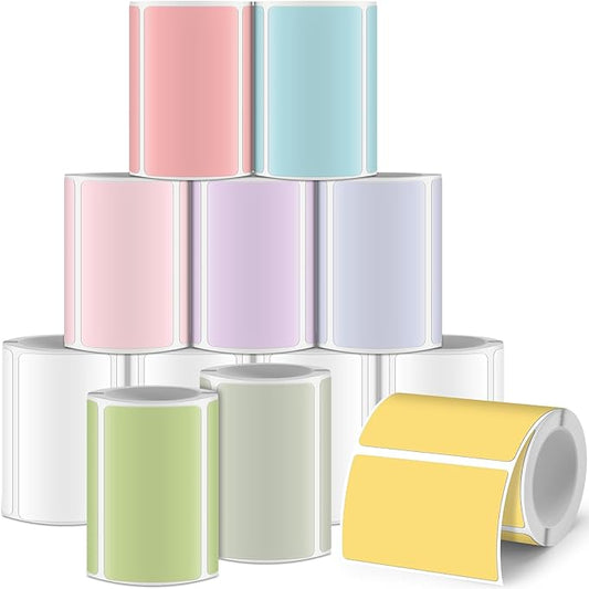 Ctosree 12 Rolls Printer Labels Adhesive Thermal Paper Waterproof Thermal Label Stickers Compatible with Phomemo M110 M221 M220 M120 M200 M110s Printer (Macaron Colors,1.18 x 1.96 Inch)