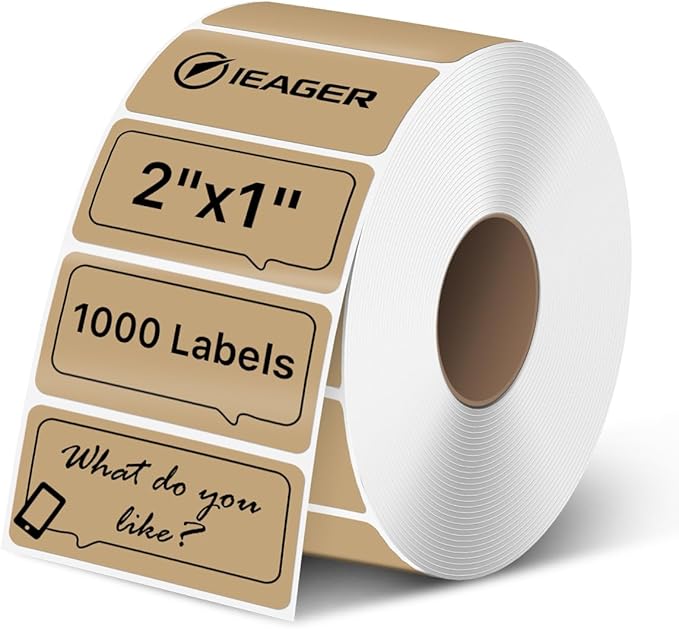 iEager 2x1 Inch Thermal Labels, Brown Rectangle Thermal Printer Stickers, Durable Shipping Label Printer Sticker for Barcode, Name, Address, 1000 Labels/Roll