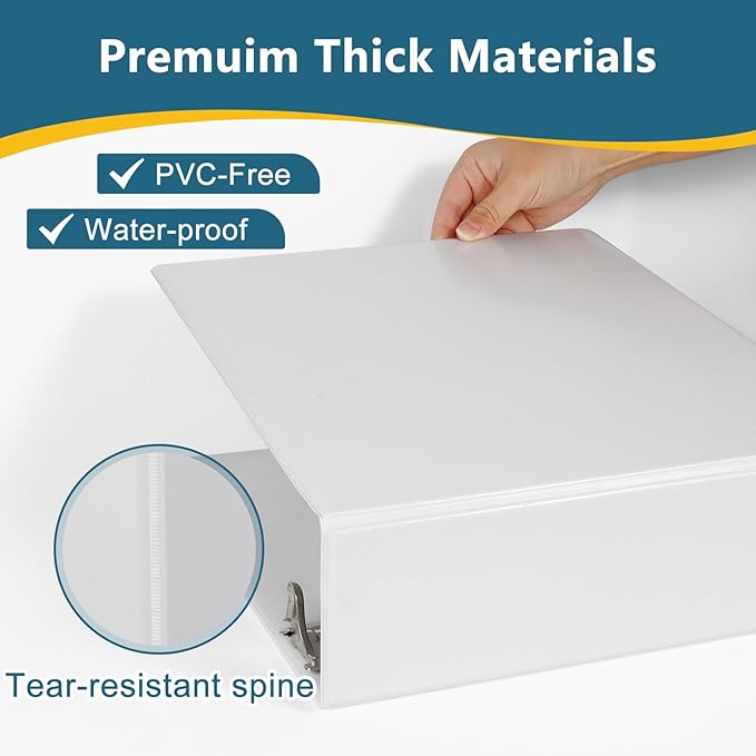 3-Inch 3 Ring Binder, Standard 3" Slant-D Ring Binder Fit Letter Size Paper, Presentation View Binders, White, 10-Pack