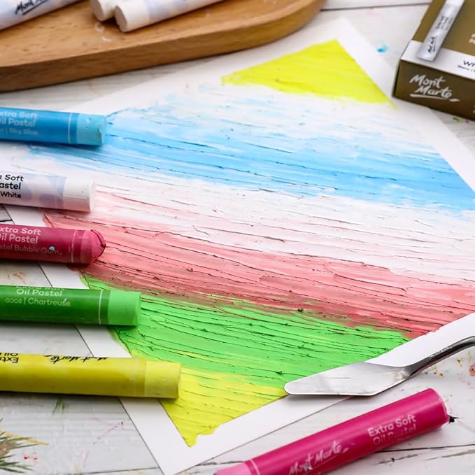 Mont Marte Extra Soft Oil Pastels White Premium 6pc, Assorted Natural Oil Pastel Colors, Vibrant, Buttery, Versatile Art Pastels for Blending, layering & Shading, Coloring and Sketching