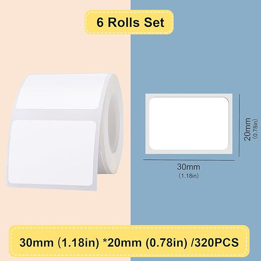 Labels Tape, 6 Rolls(1920PCS) Thermal Label Sticker for B21/B3S/B1 Printer Waterproof Sticker Paper Business Shipping Address Labeling Replacement with Self-Adhesive (30 x 20mm-320PCS)