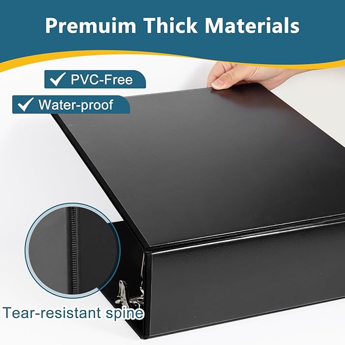 4" 3 Ring Binder, Standard 4-Inch Slant-D Ring Binder Fit Letter Size Paper, Presentation View Binders, 2 Packs, Black