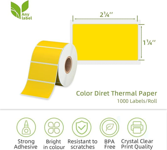 2.25" x 1.25" Yellow Direct Thermal Labels, Replacement for Self-Adhesive Address Shipping Barcode Thermal Stickers, Compatible with Rollo & Zebra Thermal Label Printer(1 Roll, 1000 Labels)