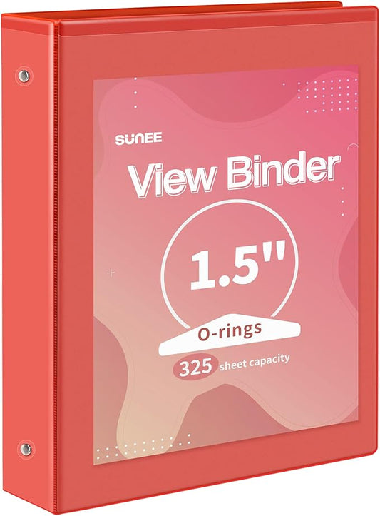 SUNEE 3 Ring Binder 1.5 Inch 1 Pack, Clear View Binder Three Ring PVC-Free (Fit 8.5x11 Inches) for School or Office Supplies, Red