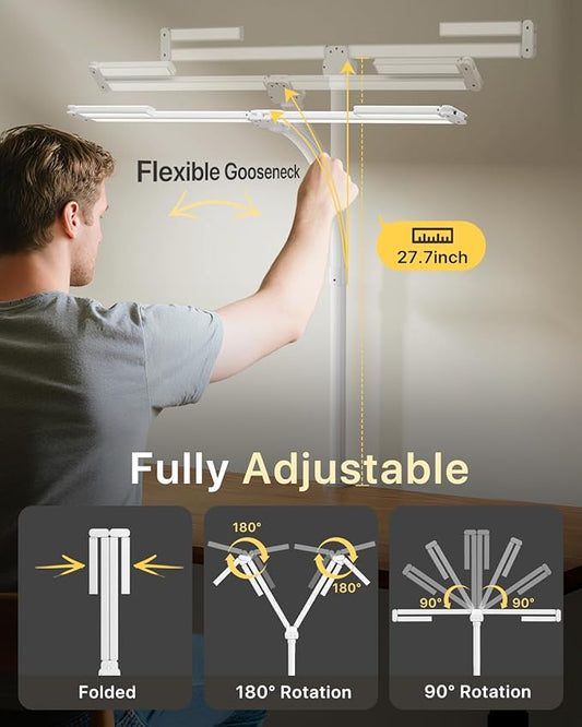 42" LED Desk Lamp with Clamp, Architect Desk Light with Remote, Adjustable 4-Segment Bar, 1800LM Bright, Eye-Caring Desk Lamp for Home Office, Reading, Study, Dual Monitors, Workbench (White)