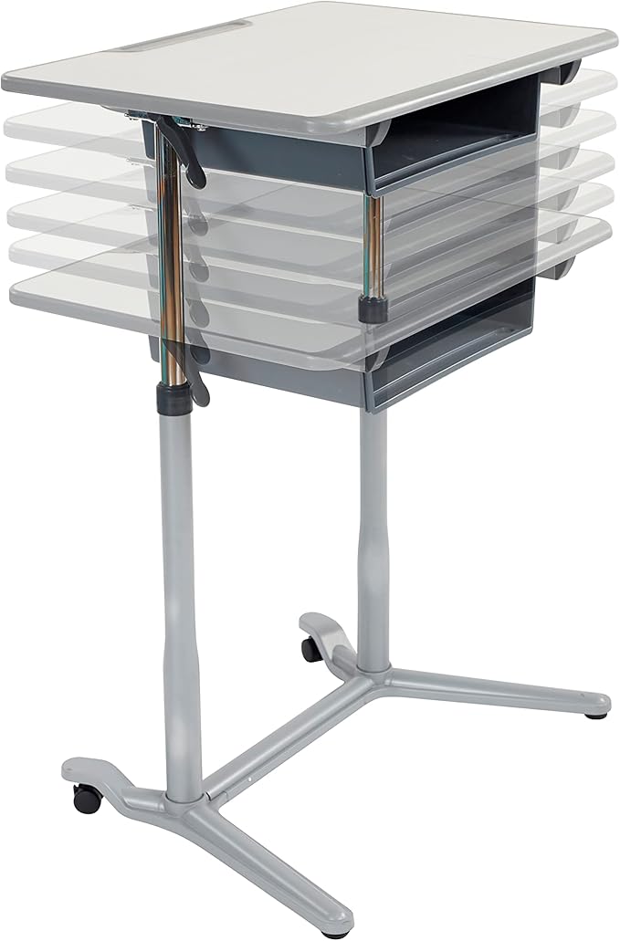 ECR4Kids 3S Mobile Desk, Sit Stand and Store, Adjustable, Open Front Desk