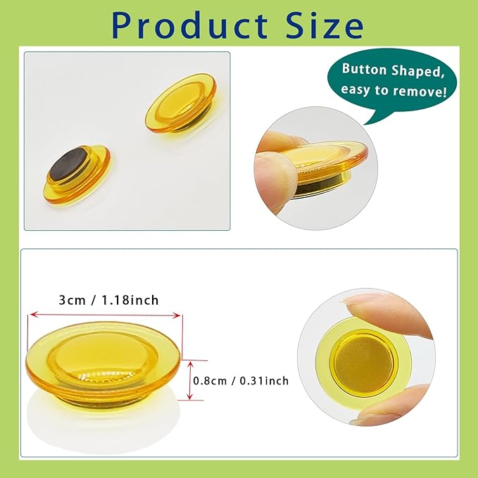 Fridge Magnets - 42 Pack Strong Refrigerator Magnets, Heavy Duty Small Magnets for Whiteboard, Locker, Crafts, Office, Classroom Use - Clear Decorative Cute Round Mini Magnet for Fridge, Yellow