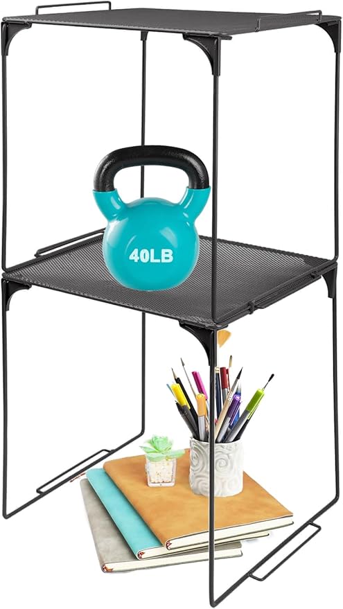 Locker Organizer Shelf, Stackable, Extra Tall, Fits Standard Size School Lockers (Black 2 Pack)