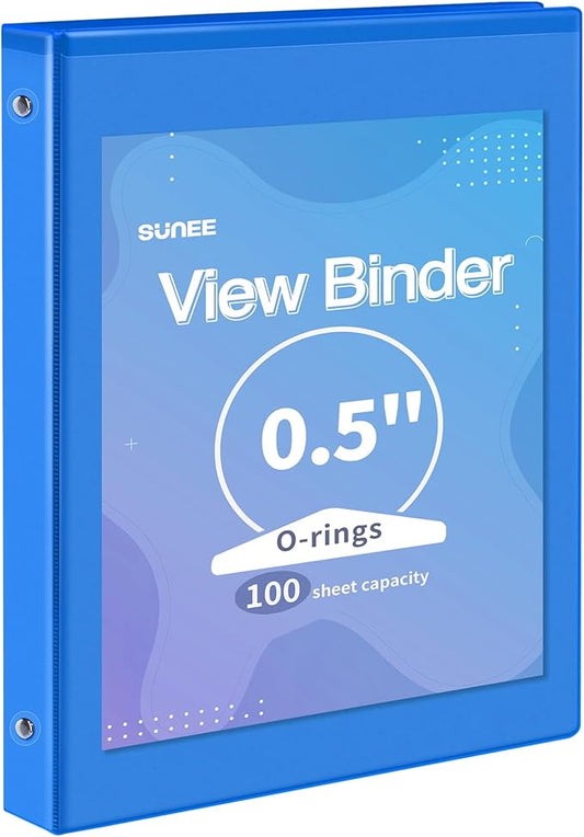 SUNEE 3 Ring Binder 1/2 Inch 1 Pack, Clear View Binder Three Ring PVC-Free (Fit 8.5x11 Inches) for School or Office Supplies, Blue