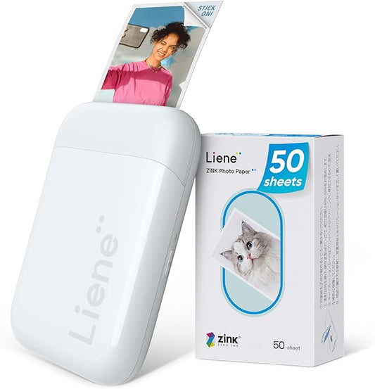 Liene 2x3” Photo Printer, Mini Instant Portable Color Mono Picture Printer Bundle 50 Zink Adhesive Paper, Bluetooth 5.0, Compatible w/iOS & Android, Small Phone Sticker for iPhone, Smartphone, White