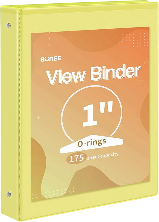 SUNEE 3 Ring Binder 1 Inch 1 Pack, Clear View Binder Three Ring PVC-Free (Fit 8.5x11 Inches) for School or Office Supplies, Yellow