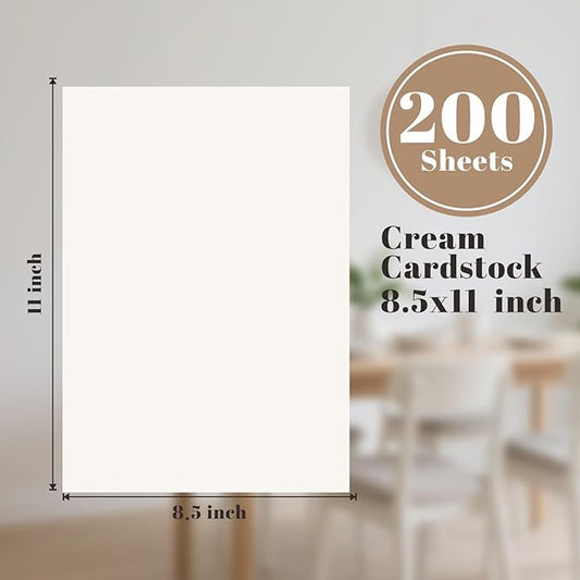200 Pack Cream White Cover Cardstock, 8.5 x 11 Inch, 180 GSM / 65 lb Premium Thick Paper, Acid-Free & Printer-Friendly, for Invitations, Certificates, Wedding, DIY Cards, Scrapbooking & Office Use