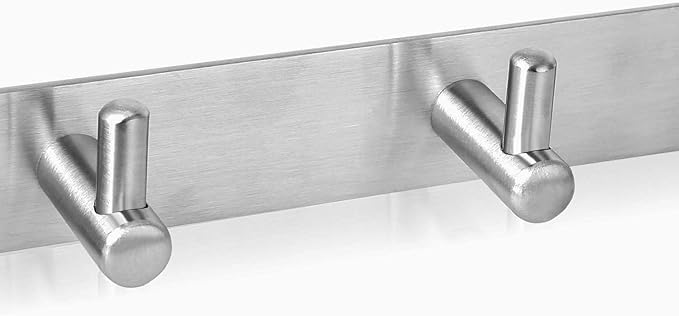 Towel Hook Rack Brushed Nickel 17-Inch Coat Hook Rail Wall Mounted with 7 Heavy Duty Hooks, Durable Wall Hangers for Bedroom, Bathroom, Foyer, Hallway (304 Stainless Steel)