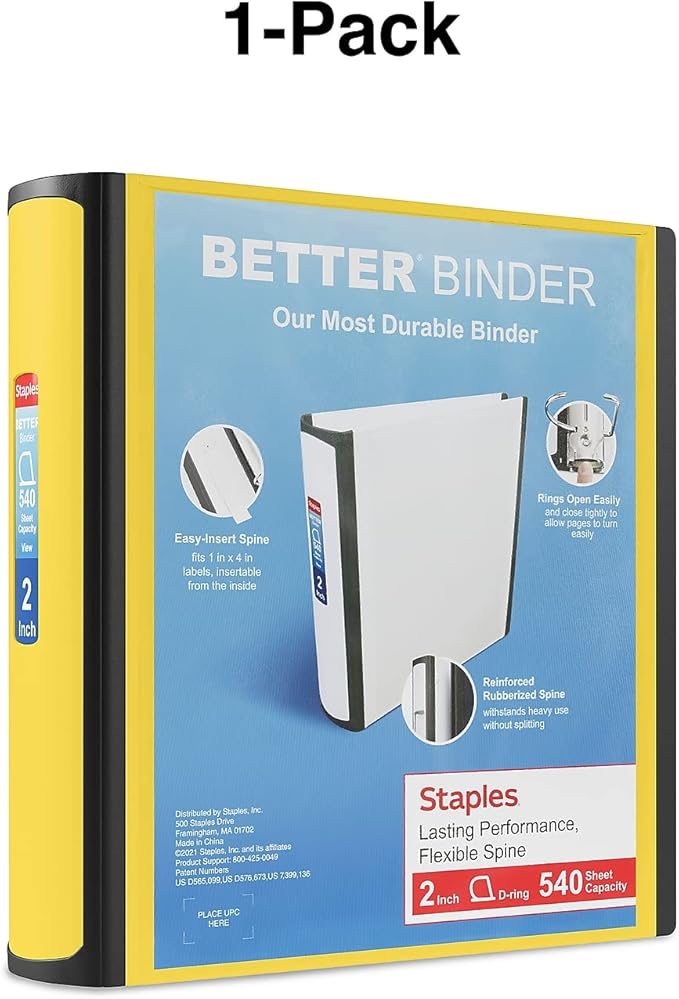 Staples Better Binder, 2-Inch, Yellow