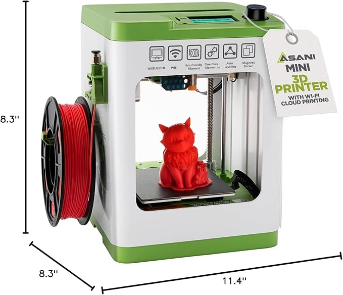 Fully Assembled Mini 3D Printer for Kids and Beginners - Complete Starter Kit with Auto Leveling 3D Printing Machine, 10M PLA Filament, and SD Card - WiFi 3D Home Printer for MAC, Windows, and Linux