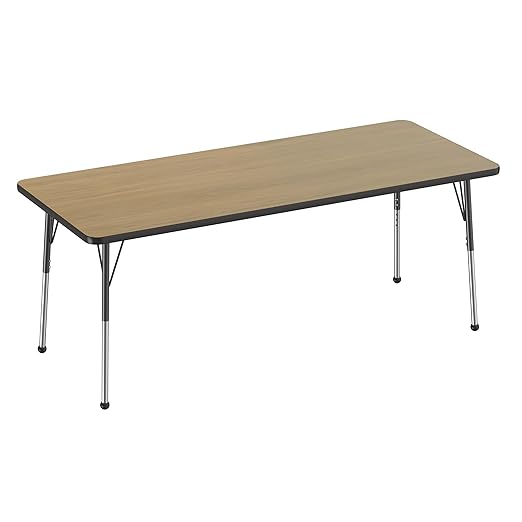 Factory Direct Partners FDP Rectangle (30 x 72 inch) Classroom Table with Adjustable Standard Ball Glide Legs (19-30 in); School and Office Furniture - Pasadena Oak Top/Black Edge and Legs