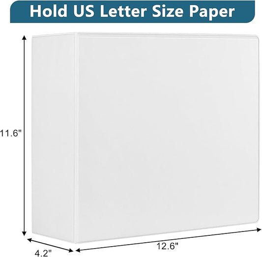 4-Inch 3 Ring Binder, Standard 4" Slant-D Ring Binder Fit Letter Size Paper, Presentation View Binders, White, 2-Pack