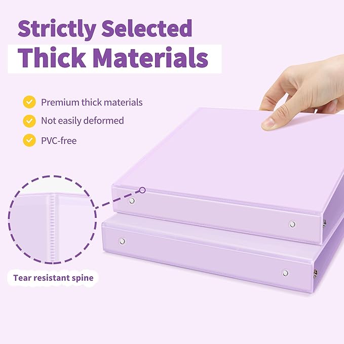 SUNEE 3 Ring Binder 1 Inch 2 Pack, Clear View Binder Three Ring PVC-Free (Fit 8.5x11 Inches) for School or Office Supplies, Purple