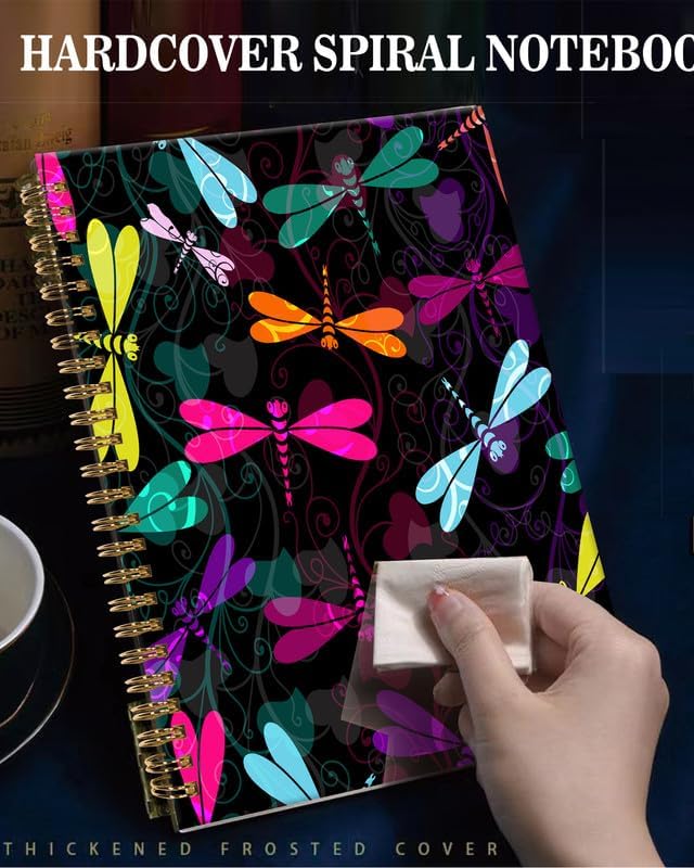 Spiral Journal Notebook,A5 Hardcover Lined Journals for Women Girl 6 x 8.3 in,120 Pages Thick Paper,Cute College Ruled Writing Notebook for Gifts Office Work School(Colorful Dragonfly)