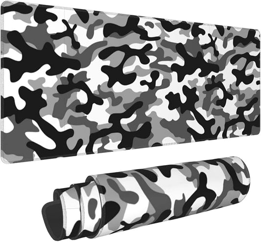 Large Mouse Pad Gaming, Camouflage XL Mousepad, Waterproof Long Stitched Non-Slip Base Computer Keyboard Mats for Desk for Women and Girl School Office Decor, (Black and White, 31.5 * 11.8 Inches)