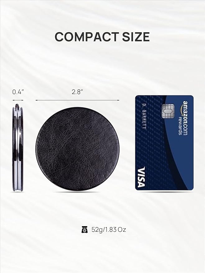 OMIRO 1X/10X Magnifying Compact Mirror with PU Leather, Ultra-Portable for Purses and Travel, Round Black