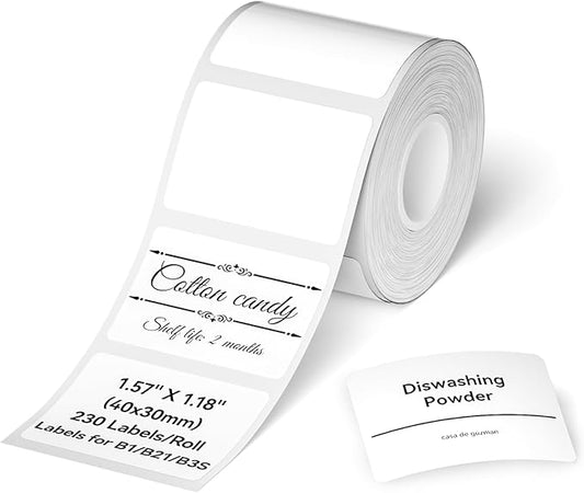 NIIMBOT Label for B1/B21/B3S Label Printer, 1.57" X 1.18" (40x30mm), 230 Labels/Roll, Thermal Sticker for Kitchen Jar/Bakery/Grocery/Barcode/Address/Clothing/Small Business, White