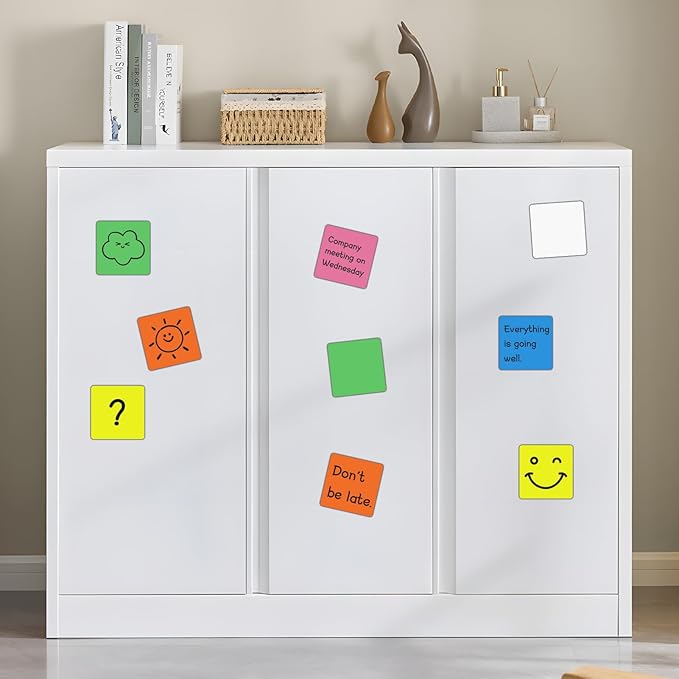 12 Pack 3"x3" Reusable Magnetic Sticky Notes, Dry Erase Whiteboard Magnets for Teachers, Classroom & Office Supplies - Eco-Friendly Multi-Color Sticky Notes for Whiteboard, Fridge, Locker, Cabinet