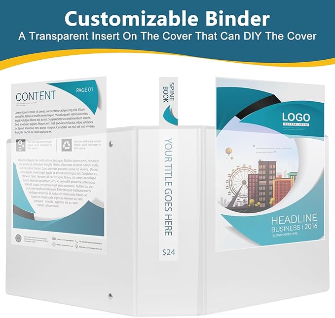 3-Inch 3 Ring Binder, Standard 3" Slant-D Ring Binder Fit Letter Size Paper, Presentation View Binders, White, 10-Pack