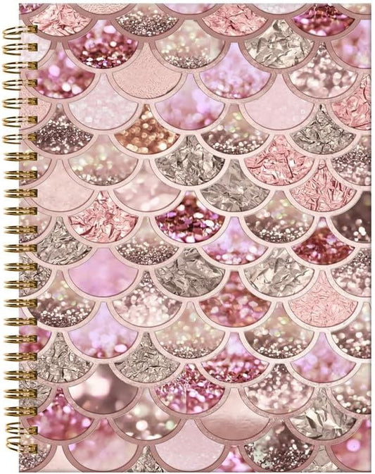 Spiral Journal Notebook,A5 Hardcover Lined Journals for Women Girl 6 x 8.3 in,120 Pages Thick Paper,Cute College Ruled Writing Notebook for Gifts Office Work School(Rose Gold Mermaid Scales)