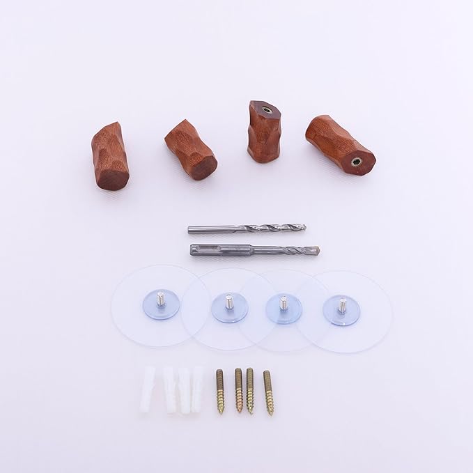 Solid Wood Wall Hooks 4 Pack - Non-Slip Rhombus Screw-Mounted Hangers, Heavy Duty Multi-Use Decorative Hooks for Bathroom, Kitchen, Entryway (Fits Various Wall Surfaces) (Udan)