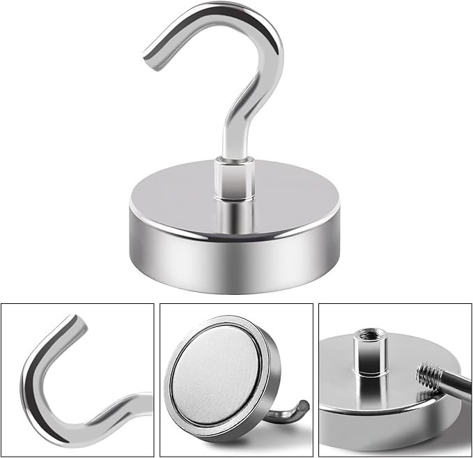 DIYMAG Outdoor Hooks for Hanging String Lights, Magnetic Hooks Strong 150lbs+ Hanging Party Light Wall Cable 2025 Cruise Cabin Ship Essentials Heavy Duty Strong Magnets for Outside Grill 16PCS