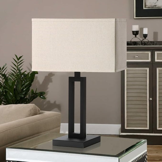 Yosoan Linen Indoor Rectangular Table Lamp, Dimmable Black 65.8" Power Cord Cutout Linen Fabric Shade for Bedroom Hotel Study