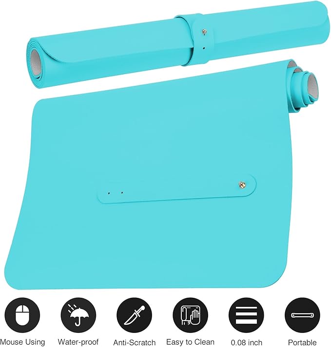 Boutilon Leather Desk Pad Protector,Non-Slip Mouse Pad,Laptop Desk Pad,Office Mouse Mat,Waterproof Leather Desk Blotter,Desk Writing Pad for Office and Home (M-Bright Blue,30"x14")