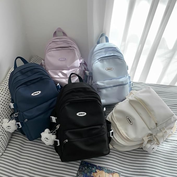 Kawaii Backpack with Cute Accessories Casual Aesthetic Daypack Simple Laptop Bag Waterproof Travel Rucksack for Women (black)