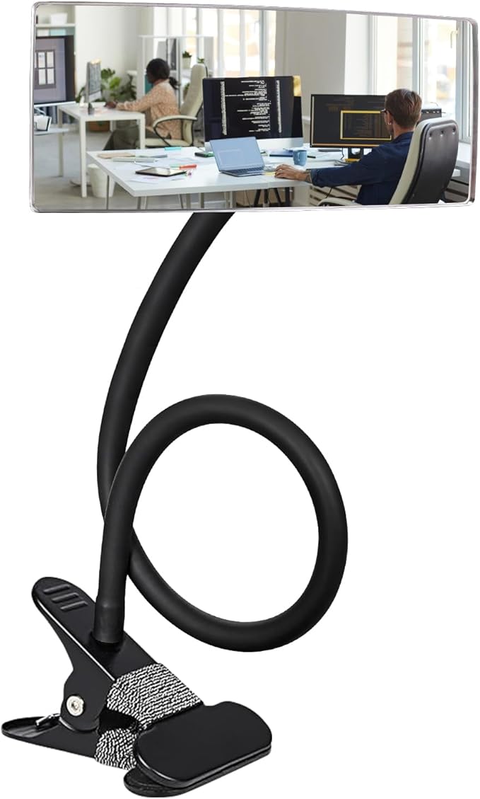 Clip-On Security Mirror to See Behind You - 6.7" x 3" Convex Cubicle Mirror for Personal Safety, 360° Adjustable Rear View Monitor for Desk, Office, Warehouse & Workplace Security - 20in