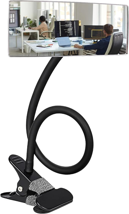 Clip-On Security Mirror to See Behind You - 6.7" x 3" Convex Cubicle Mirror for Personal Safety, 360° Adjustable Rear View Monitor for Desk, Office, Warehouse & Workplace Security - 20in