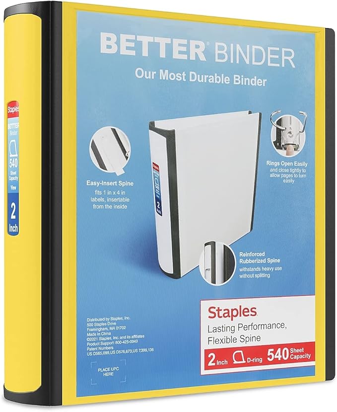 Staples Better Binder, 2-Inch, Yellow