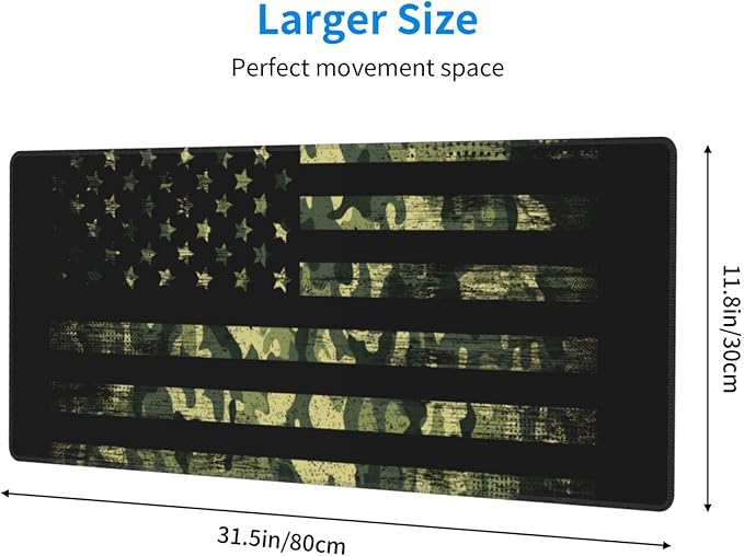 Large Gaming Mousepad, American Flag with Camouflage XL Mouse Pad with Stitched, Full Long Waterproof Non-Slip Base Keyboard Pad, PC Laptop Computer Mat for Men Office Decor, (Black, 31.5 * 11.8 in)