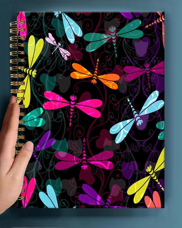 Spiral Journal Notebook,A5 Hardcover Lined Journals for Women Girl 6 x 8.3 in,120 Pages Thick Paper,Cute College Ruled Writing Notebook for Gifts Office Work School(Colorful Dragonfly)