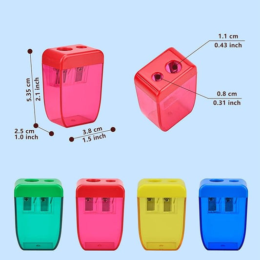 AUSTARK 4Pcs Pencil Sharpeners Manual for Kids Adults, Dual Hole Small Handheld Pencil Sharpener Bulk for Office School Home, Back to School Supplies