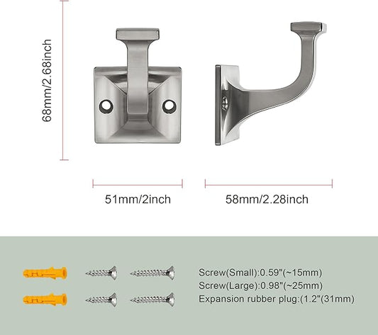 SAILING 3 Pack Coat Hooks - Brushed Nickel Robe Hooks Decorative Wall Hooks for Bathroom Bedroom Kitchen Towel Robe Clothes Cabinet Closet Bathroom Hardware