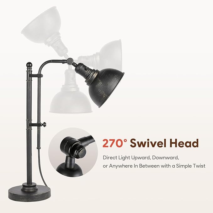 VONLUCE Rustic Desk Lamp Black Adjustable, Industrial Style Metal Task Lamp (25"-29"), Vintage Work Lamp, Farmhouse Reading Lamp in Aged Bronze Finish, ETL Certificate