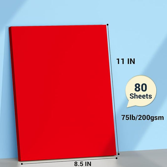 Red Cardstock 8.5 x 11, Thick Printer Paper 75 lb/200 gsm, 80 Sheets Card Stock Red, Heavy Card stock, Art CardStock Paper for Invitations, Diy Cards, Business Cards, Menus, Crafts, Drawing etc