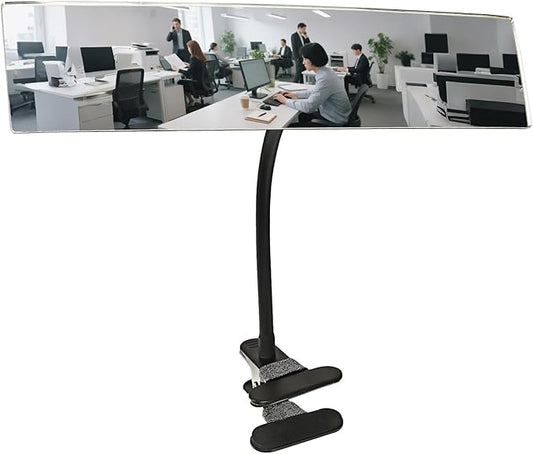 Clip-On Security Mirror to See Behind You - 12" x 3" Convex Cubicle Mirror for Personal Safety, 360° Adjustable Rear View Monitor for Desk, Office, Warehouse & Workplace Security - 12in