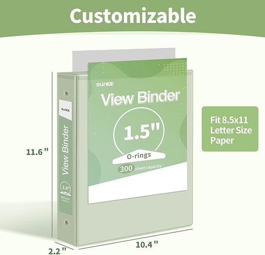 SUNEE 3 Ring Binder 2 Inch 1 Pack, Clear View Binder Three Ring PVC-Free (Fit 8.5x11 Inches) for School or Office Supplies, Green