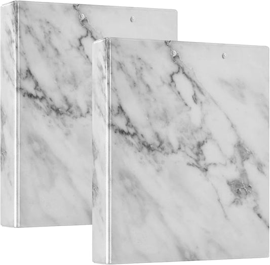 Marble White Grey Decorative 3 Ring Binder 1.5 Inch Large View Binders with Pockets File Organizer for Office College School, 2 Pack