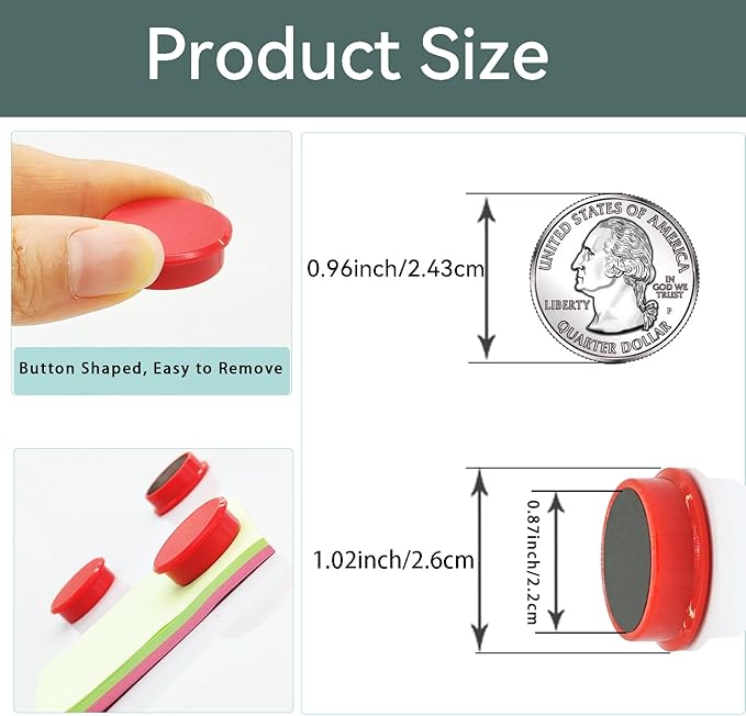 Fridge Magnets, 30 PCS Magnet Refrigerator Magnets Small Magnets for Whiteboard, Round Strong Magnets Heavy Duty Magnets Cute Mini Whiteboard Magnets for Fridge Locker Classroom Office (Red)