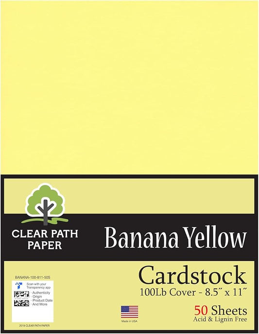 Clear Path Paper Banana Yellow Cardstock - 8.5 x 11 inch - 100Lb Cover - 50 Sheets