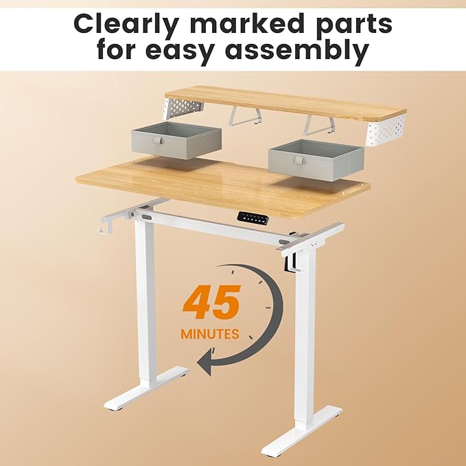 Small Standing Desk with Drawers and Brushless Motor,Electric Sit Stand Desk for Walking Pad,Ergonomic Stand Up Desk for Home Office & Gaming,3 Memory Height Preset & Hooks(35" x 20", Oak)